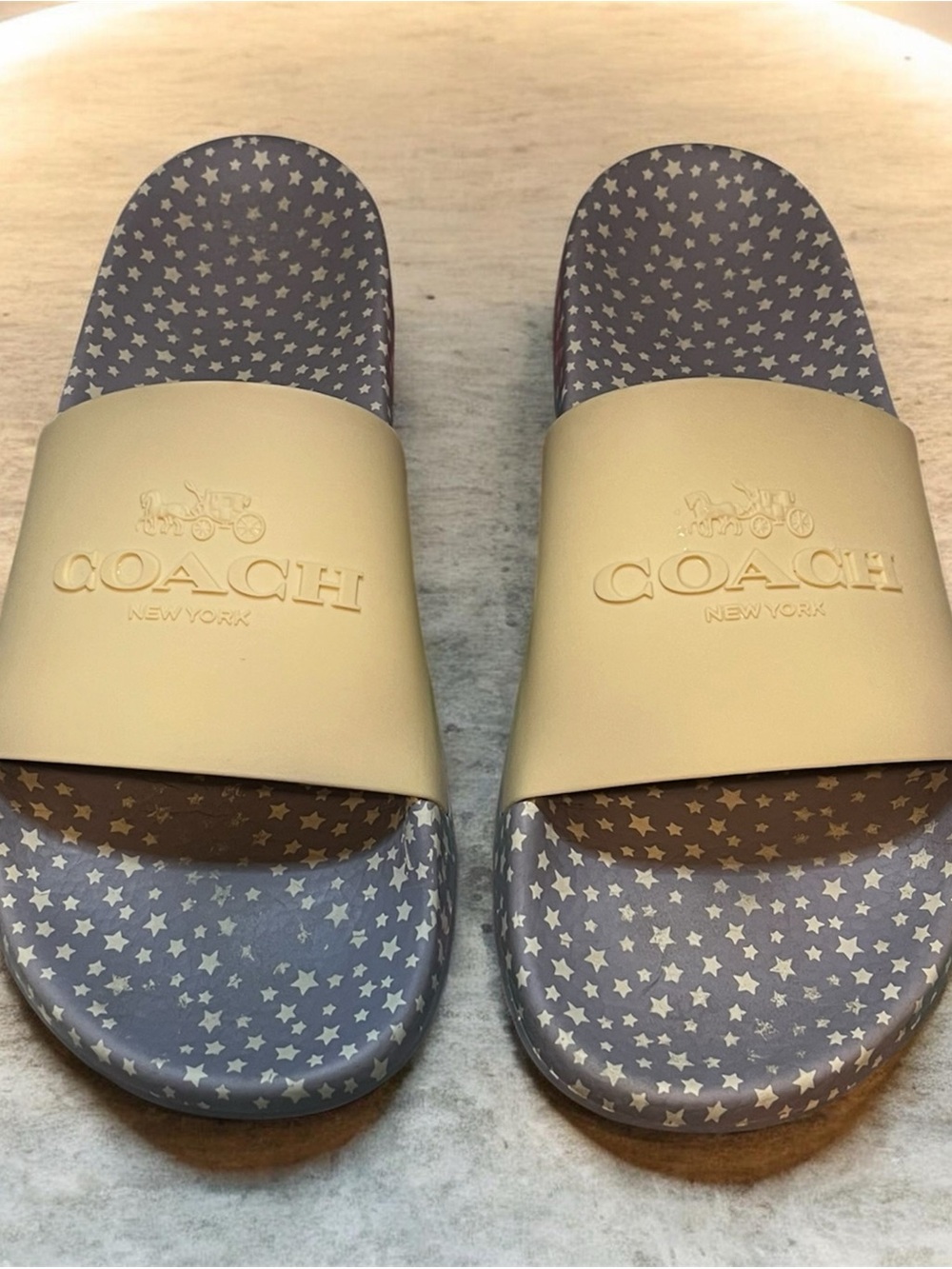 Coach Star-Print Slides in Gray and Cream